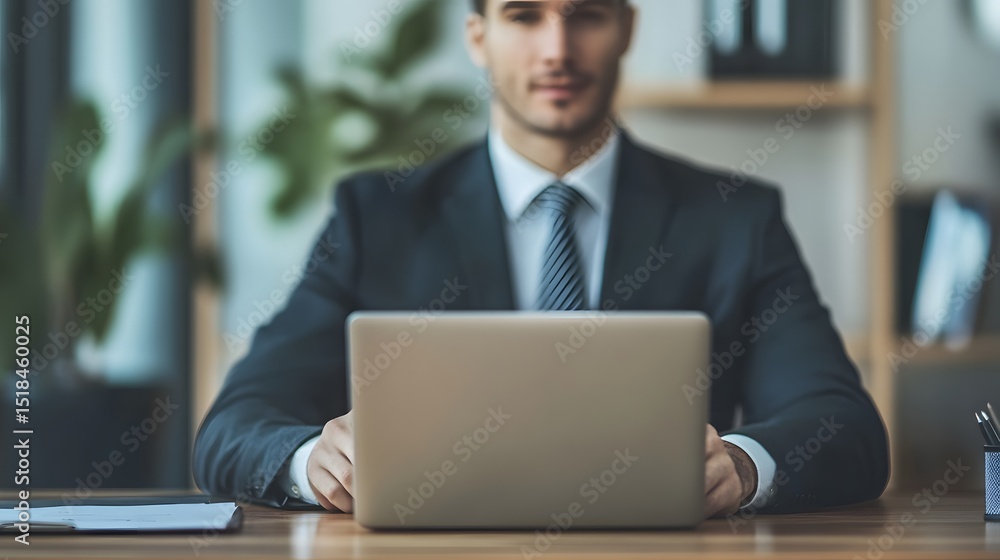 Focused Leadership: A focused man, embodies professionalism as he sits at his desk in the office. Ready to embrace the day with confidence, this photo evokes ambition and the pursuit of success. Focused Leadership: A focused man, embodies professionalism as he sits at his desk in the office. Ready to embrace the day with confidence, this photo evokes ambition and the pursuit of success.