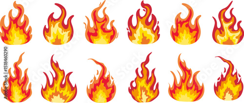 modern trending cartoon fire flame set abstract burning bonfire elements isolated for web design decoration ui ux game icons blazing heat symbols