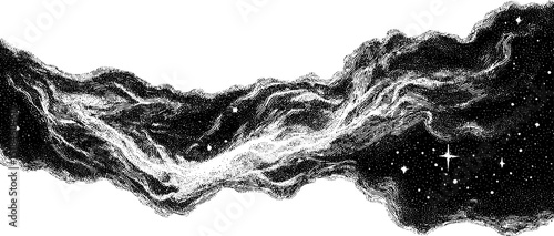 Vintage engraved illustration of an interstellar cloud with stars