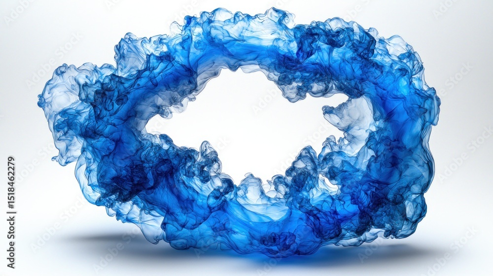 Fototapeta premium Blue smoke forms an ethereal, ringlike cloud