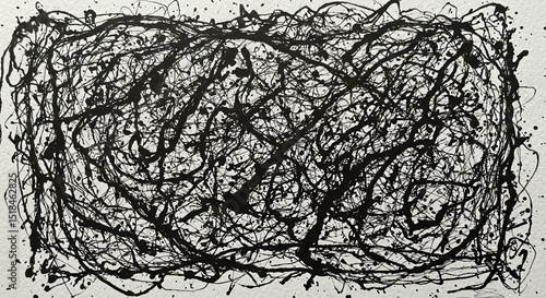 Abstract black ink lines creating chaotic pattern on white background  