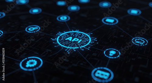 API network connections illustrated in blue digital technology  