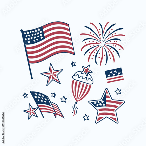 Fourth of July celebration with patriotic American flag vector illustration of stars and stripes symbolizing national independence day