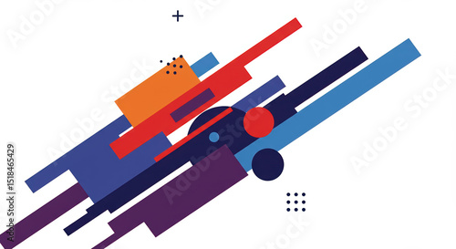 Abstract geometric shapes in vibrant colors on a white background  