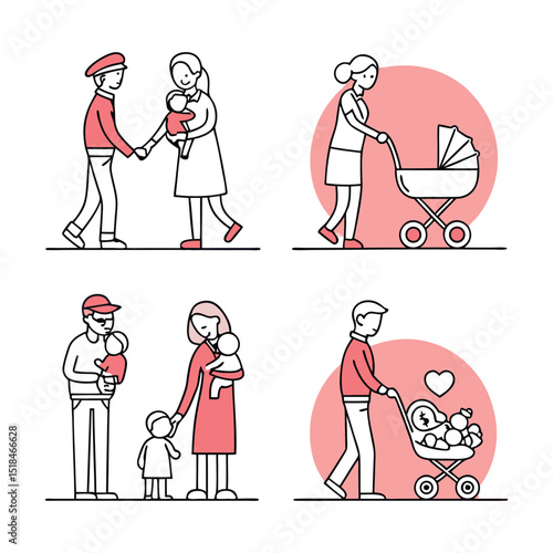 Happy Family Moments Illustrations of Parenthood, Love, and Cherished Childhood Memories