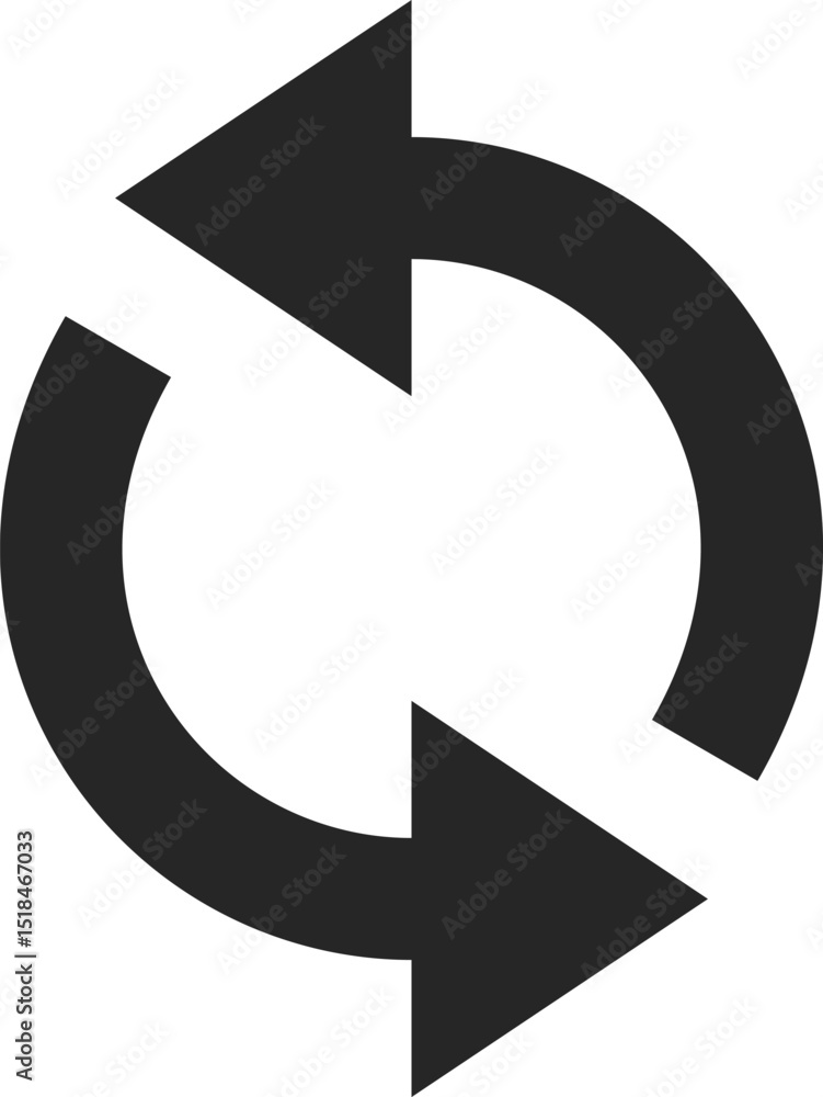 Two arrows forming a circle, symbolizing a continuous loop, ideal for representing concepts like loading, buffering, syncing, or a repeating process Two arrows forming a circle, symbolizing a continuous loop, ideal for representing concepts like loading, buffering, syncing, or a repeating process
