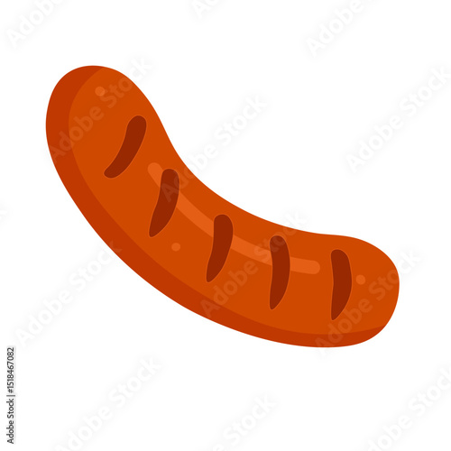 Vector illustration of a grilled sausage with brown cuts, cartoon flat style, isolated.
