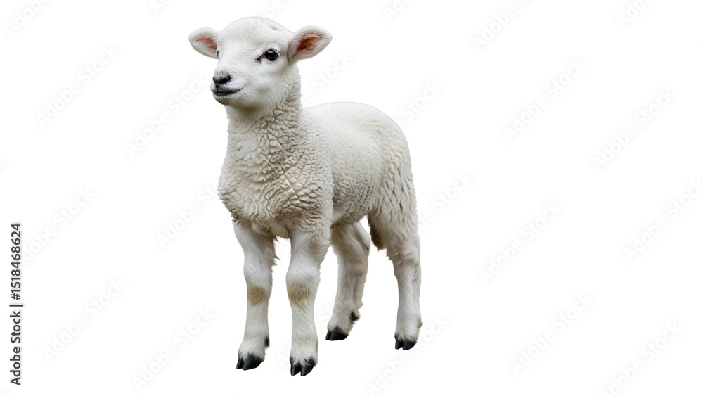 Fototapeta premium Cute lamb sheep animal farm baby woolly white livestock nature spring mammal fluffy adorable countryside on transparent background
