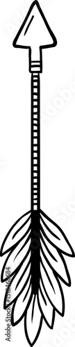 Simple, hand drawn arrow with feather fletching and triangular arrowhead pointing upwards, suggesting direction, purpose, and forward movement