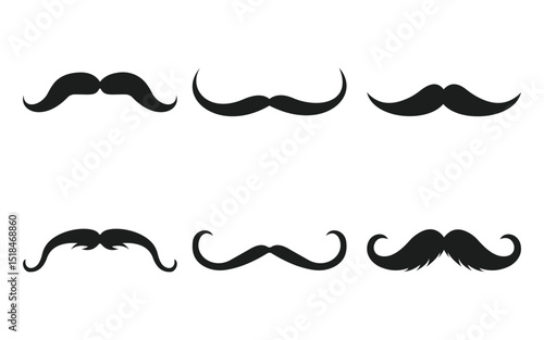 Different mustache silhouettes. Hipster mustache icon set.  Black icon of a classic gentleman's mustache, whisker, moustache Vector