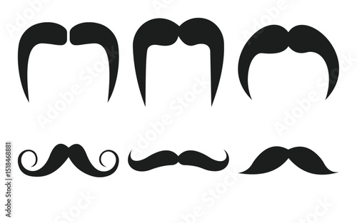 Different mustache silhouettes. Hipster mustache icon set.  Black icon of a classic gentleman's mustache, whisker, moustache Vector