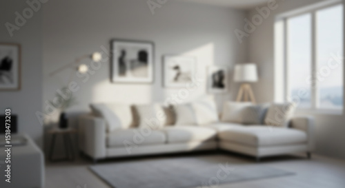 a modern blur background living room with a large, comfortable sectional sofa, framed artwork, and abundant natural light creating an inviting atmosphere 23