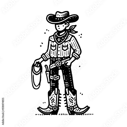Cartoon Cowboy Standing with Hat Vector Illustration