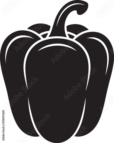 A clean black and white vector illustration depicting a freshly grown bell pepper for culinary and dietary graphic design