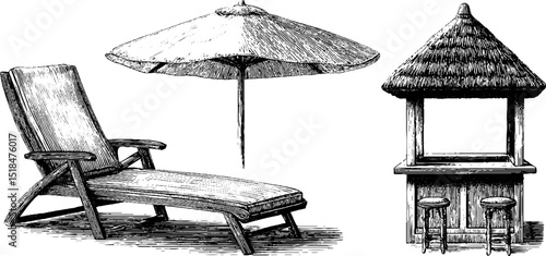 Engraved outdoor furniture collection for relaxation and poolside decor