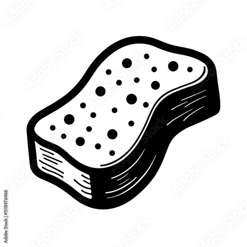 Hand drawn dish sponge with dots and curved ergonomic shape. Concept of kitchen cleaning and dishwashing - household - hygiene