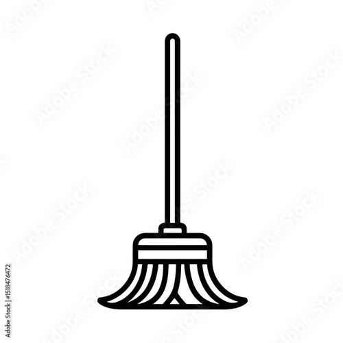 Hand drawn broom illustration with fan-shaped bristles and short handle. Concept of sweeping and household cleaning - hygiene - tidy home