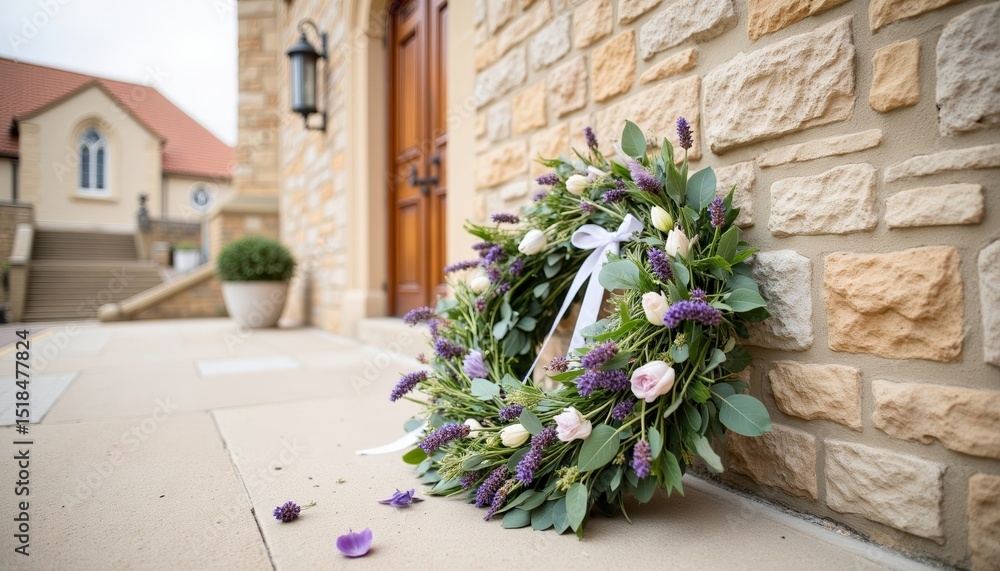 Naklejka premium Funeral wreath by the brick wall