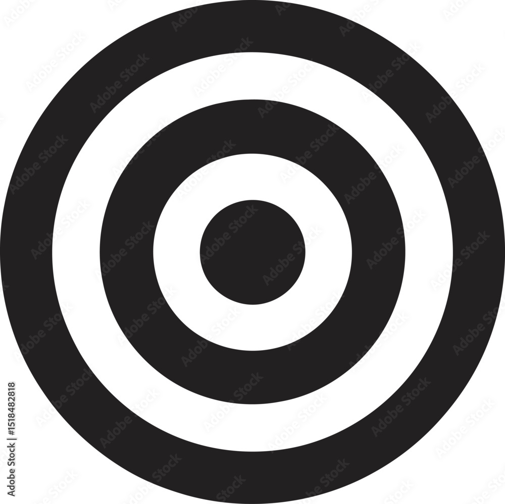 Bold black and white concentric circles graphic forming a target shape on a plain white background suitable for diverse design projects Bold black and white concentric circles graphic forming a target shape on a plain white background suitable for diverse design projects
