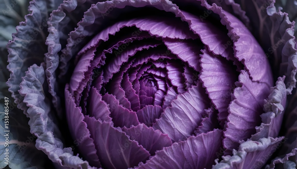 Obraz premium Close-up of purple cabbage with tightly packed vibrant leaves, detailed texture, isolated on neutral background