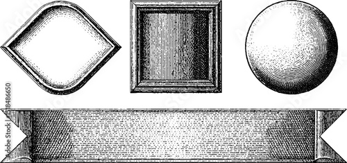 Vintage engraved banners and shapes set for elegant design