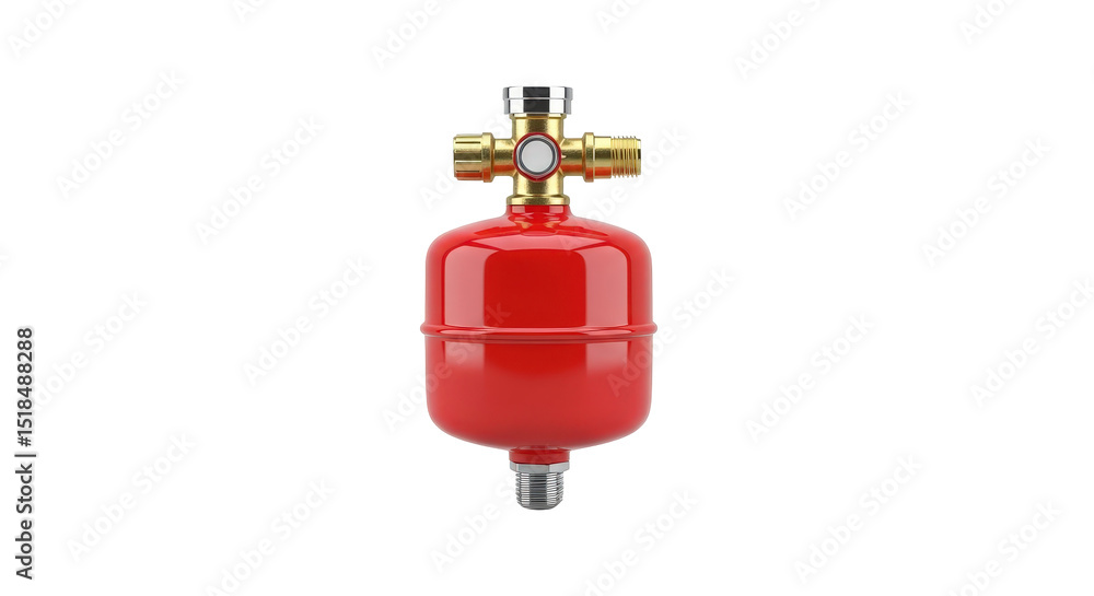 Fototapeta premium Red pressure tank on a black background. Plumbing concept for design and advertising.
