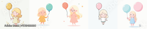 Vector of a little blonde girl holding a balloon