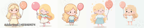 Vector of a little blonde girl holding a balloon