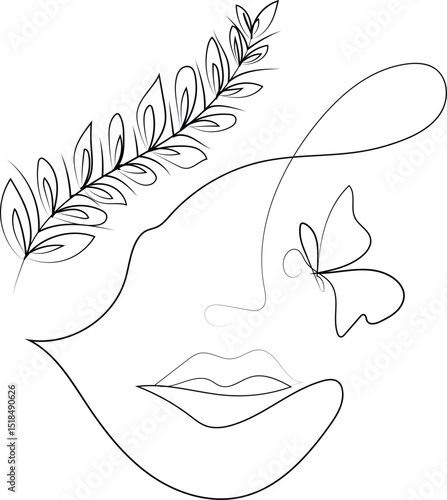 Hand drawn vector sketch illustration of a feather and tree branches with leaves, a nature-inspired black line art design
