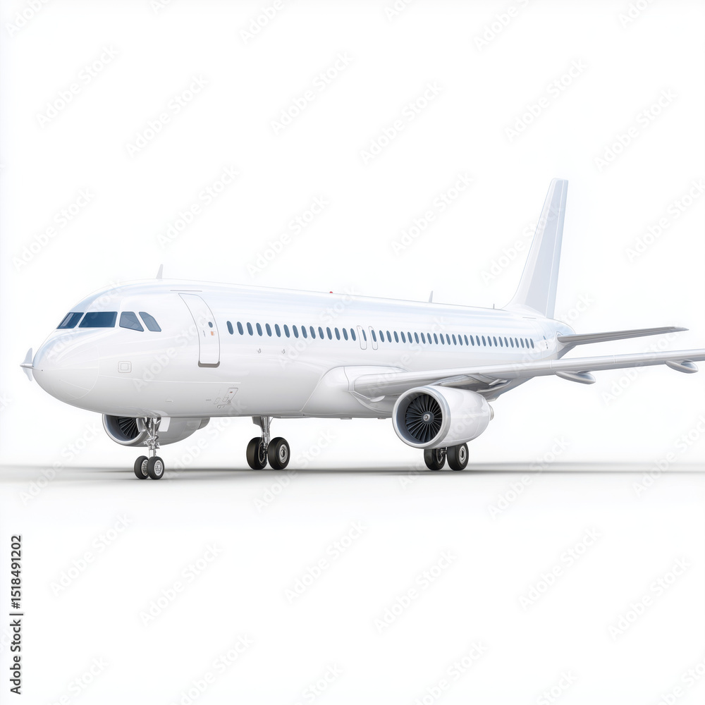 Fototapeta premium Modern White Airplane, Ready for Flight , PNG isolated cut out image