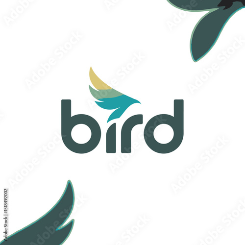 Modern and stylish graphic logo design featuring the word bird with wings icon in vibrant colors for brand identity