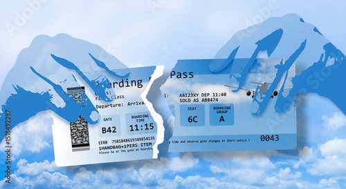 Φωτογραφία Hands ripping a plane ticket
