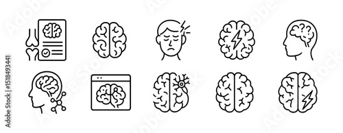 Mental health line icon set. neuroscience, psychology icons outline collection