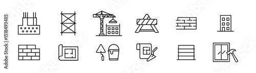Construction and building line icon set. architecture, engineering tools outline collection