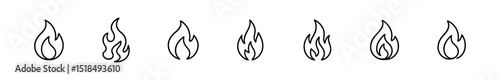 Fire, flame line icon set. burning, heat, energy icons in line art style collection