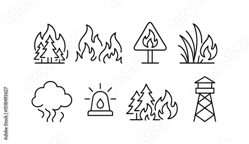 Fire safety outline icon set. emergency, rescue, alert, precaution symbols outlined
