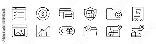 E-commerce, business line icon set. online shopping, payment, security icons