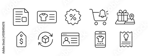E-commerce and shopping icon set. flat icons for online retail and product browsing.