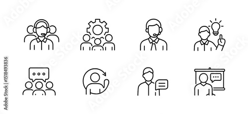 Business communication icon set. professional, line style, conversation, teamwork