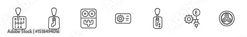 Gear shift outline icon set. transmission, automotive symbols line collection