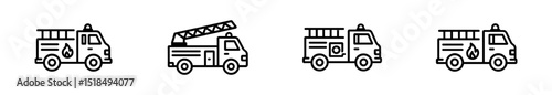 Emergency services icon set. firetruck icons in crisp outline style