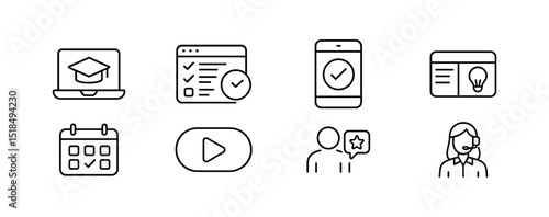 Education, school line icon set for learning and online teaching
