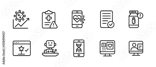 Healthcare and technology line icon set. medical, digital health symbols collection