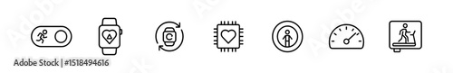 Fitness and activity icon set. wearable tech and monitoring icons in line style