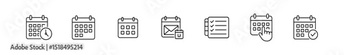 Calendar scheduling outline icon set. planner, event, date management icons collection