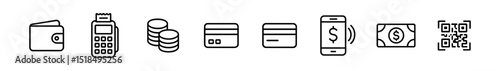 Finance, banking line icon set. wallet, payment, currency icons with outline style