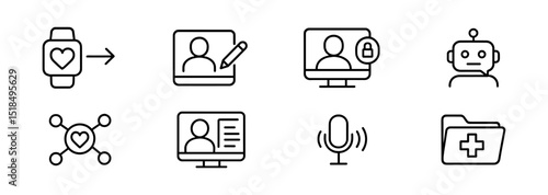 Healthcare, technology line icon set. wearable, virtual consultation, data icons collection
