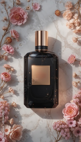 Luxury Black Fragrance Mockup with Floral Accents