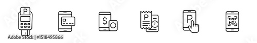 Parking and payment line icon set. simplified, essential icons for mobile apps