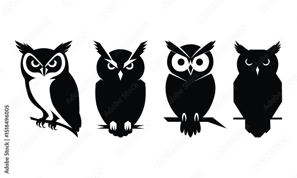Owl Silhouette Vector Set Owl Silhouette Vector Set